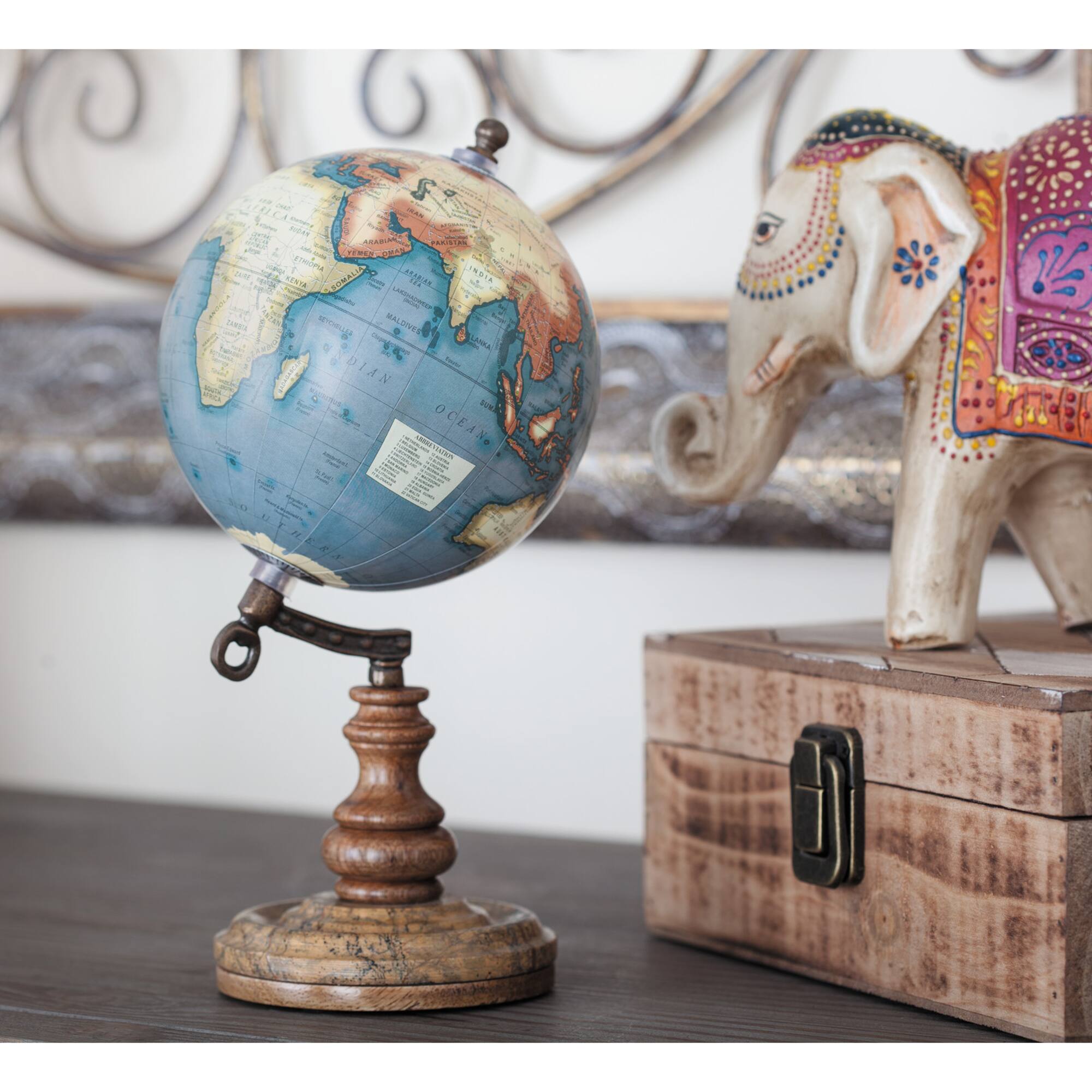 10" Brown Marble and Metal Traditional Globe